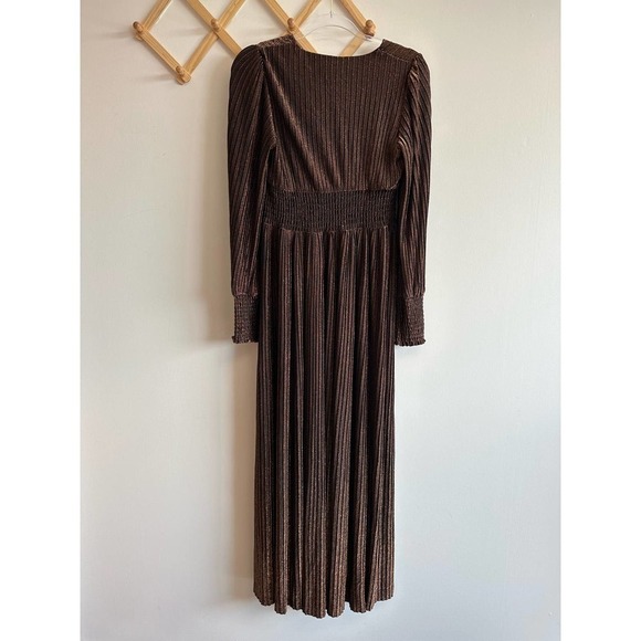NWT Boden Metallic Brown Jersey Maxi Dress V-Neck Long Sleeve Size 6P Cinched - Picture 12 of 15
